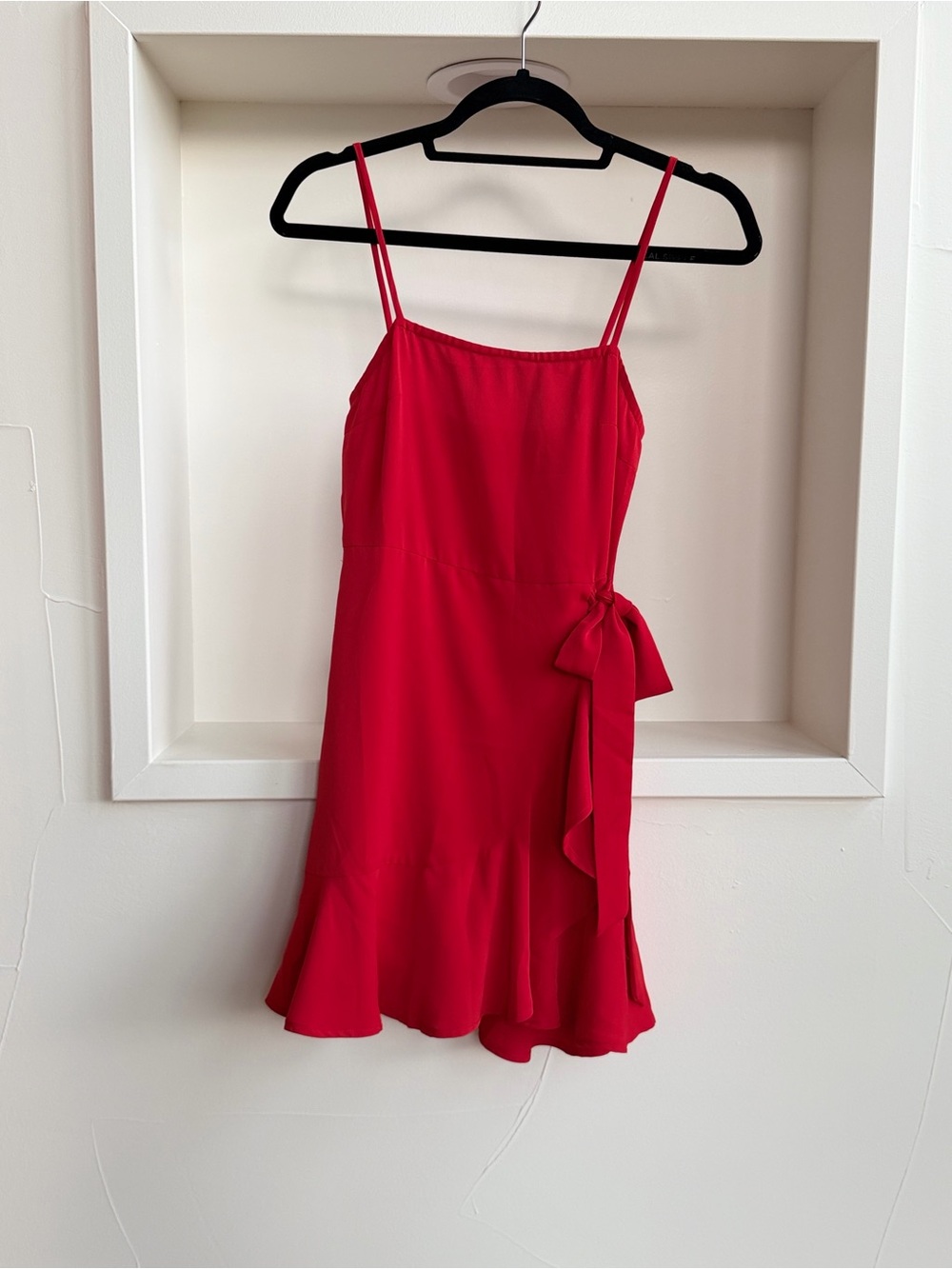 Red Spaghetti-Strap Tie-Waist Dress